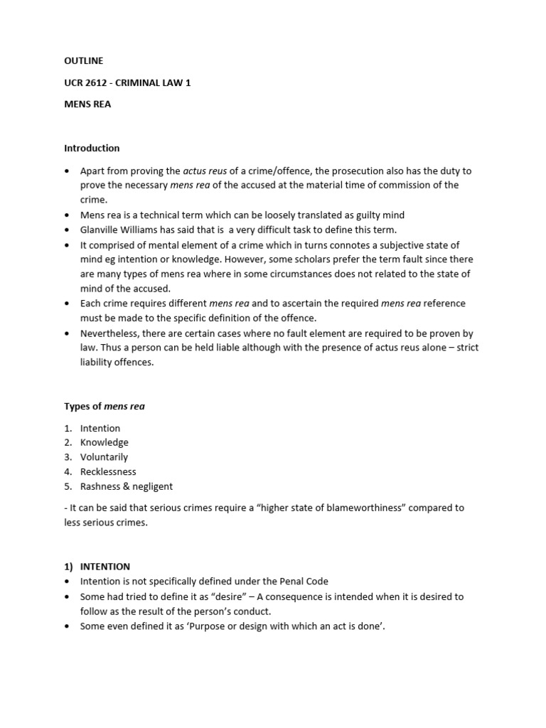 Understanding Mens Rea in Criminal Law | PDF | Mens Rea | Recklessness ...