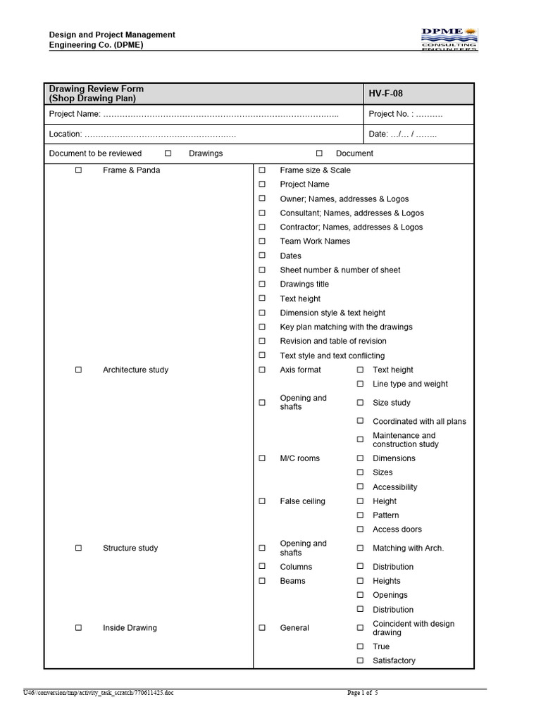 HVAC Shop Drawing Review Form | PDF | Duct (Flow) | Building Engineering