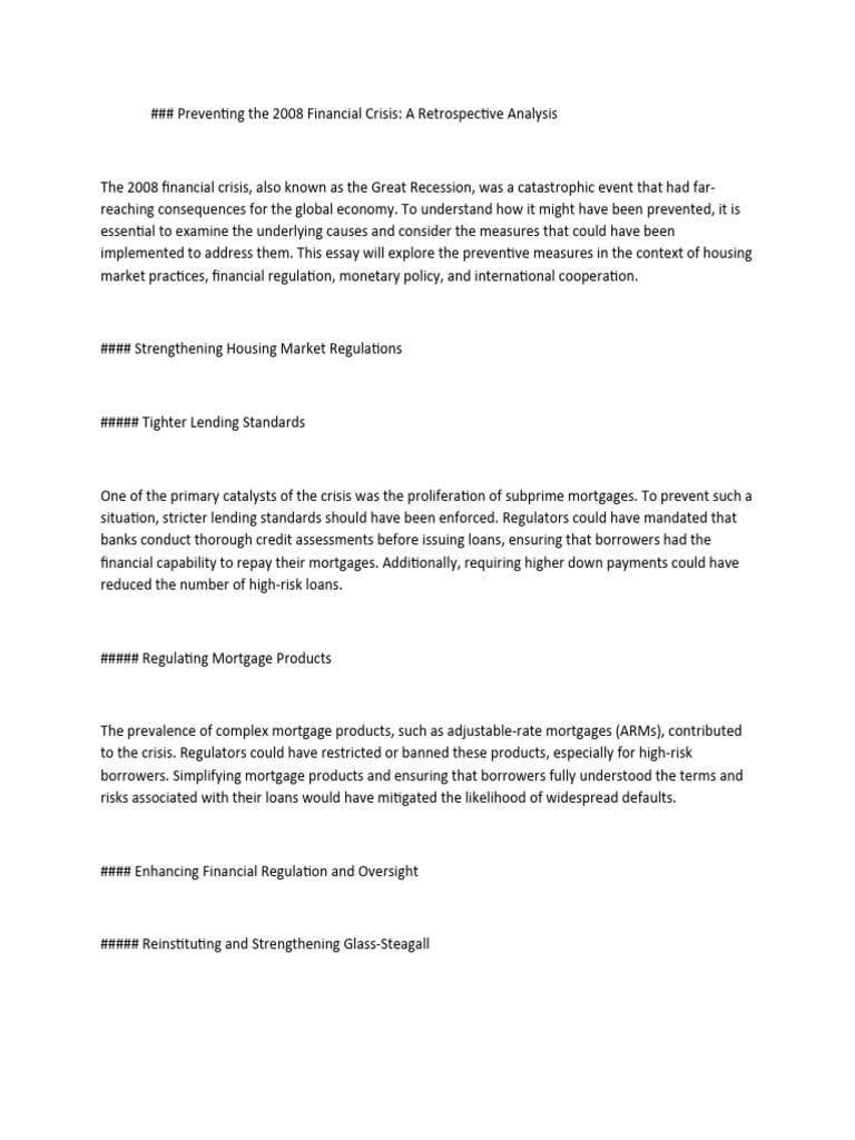 Preventing the 2008 Financial Crisis | PDF | Great Recession | Recession