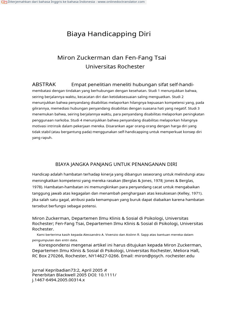 Biaya dan Dampak Self-Handicapping | PDF