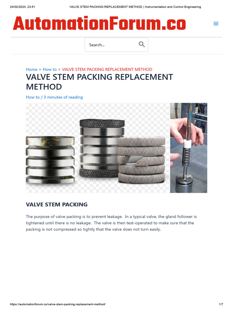 VALVE STEM PACKING REPLACEMENT METHOD - Instrumentation and Control ...