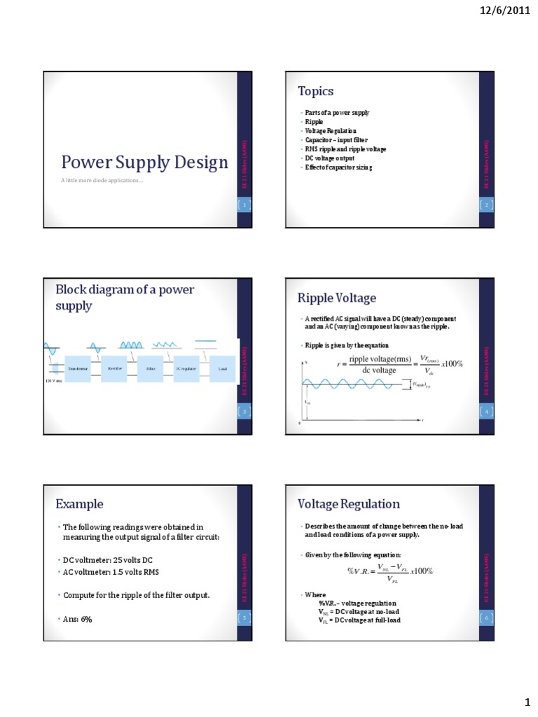 EE 21Lecture 3.5 Power Supply Design PDF Rectifier Power Supply
