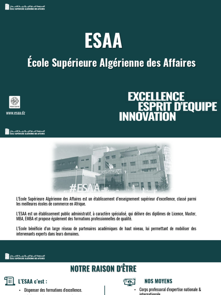 Formation MBA à l'ESAA Alger | PDF | Maîtrise en administration des ...