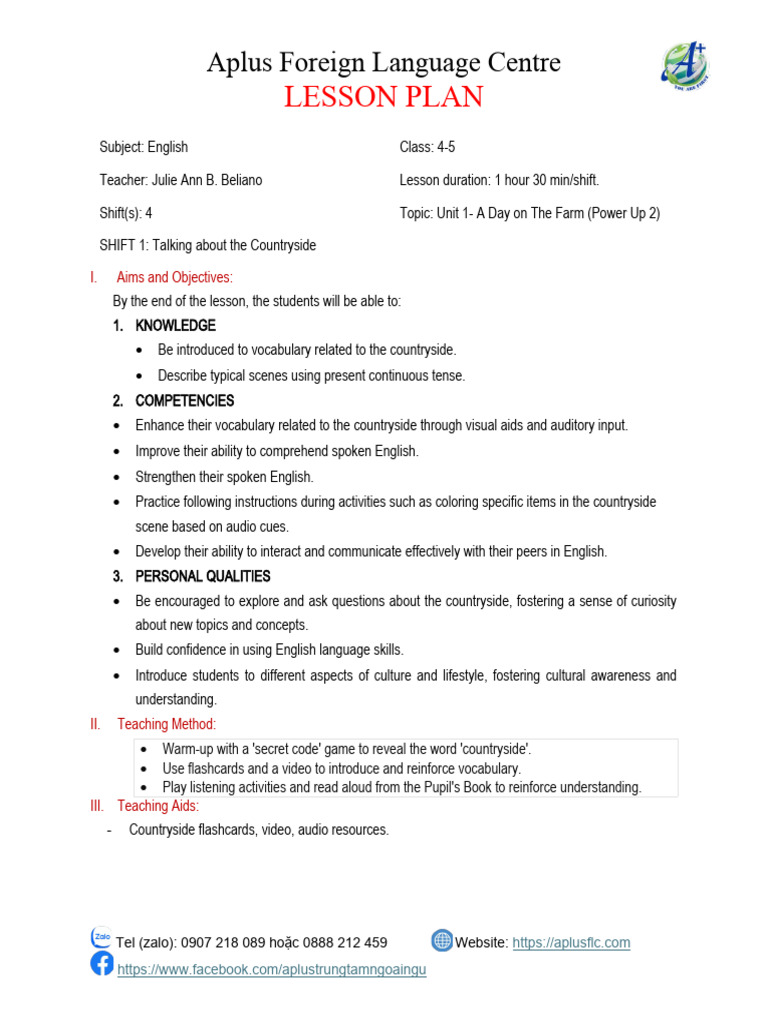 Aplus Lesson Plan - Unit 1 | PDF | Lesson Plan | Vocabulary