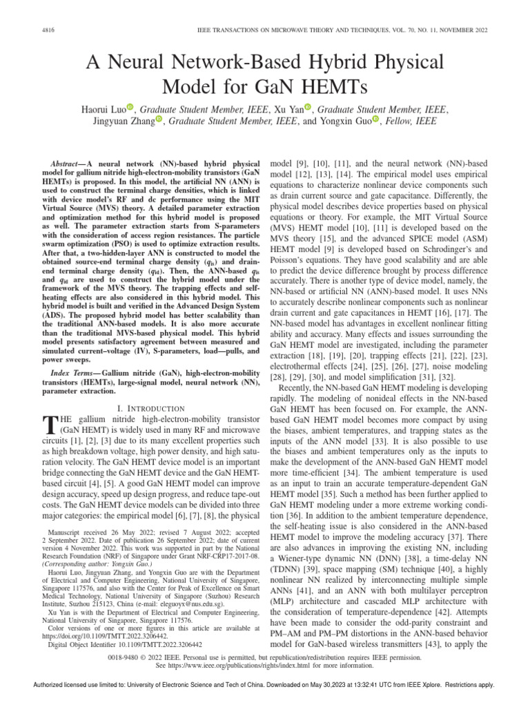 Hybrid NN Model for GaN HEMTs | PDF | Field Effect Transistor | Transistor