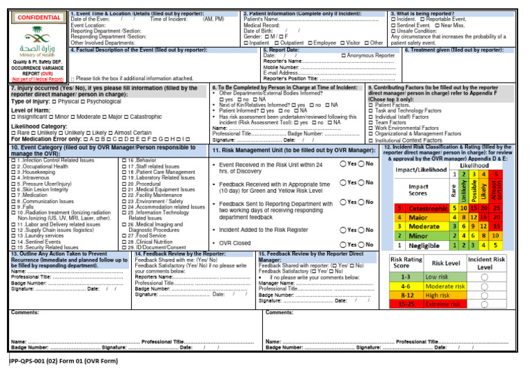 Occurrence Variance Report (OVR) Form | PDF | Risk | Patient