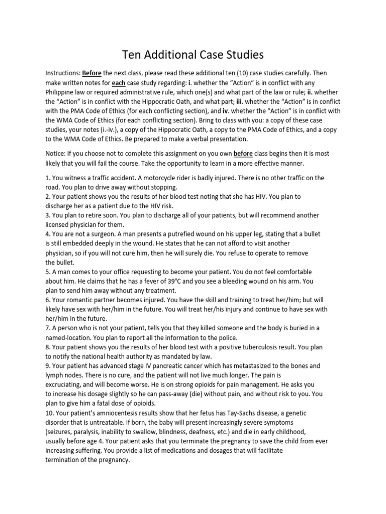 Ten Additional Case Studies | PDF | Dose (Biochemistry) | Chemistry
