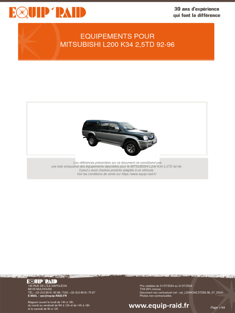 Équipements Mitsubishi L200 K34 92-96 | PDF | Taxe sur la valeur ...