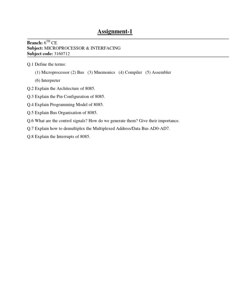 Microprocessor & Interfacing Assignments | PDF | Manufactured Goods ...