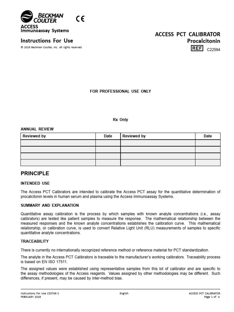 PCT CALIBRATOR IFU | PDF | Immunoassay | Assay