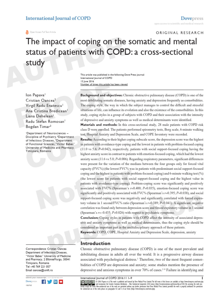 Coping Styles and Mental Health in COPD | PDF | Chronic Obstructive ...