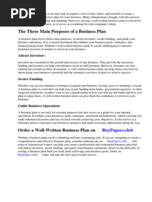 Three Main Purpose of a Business Plan