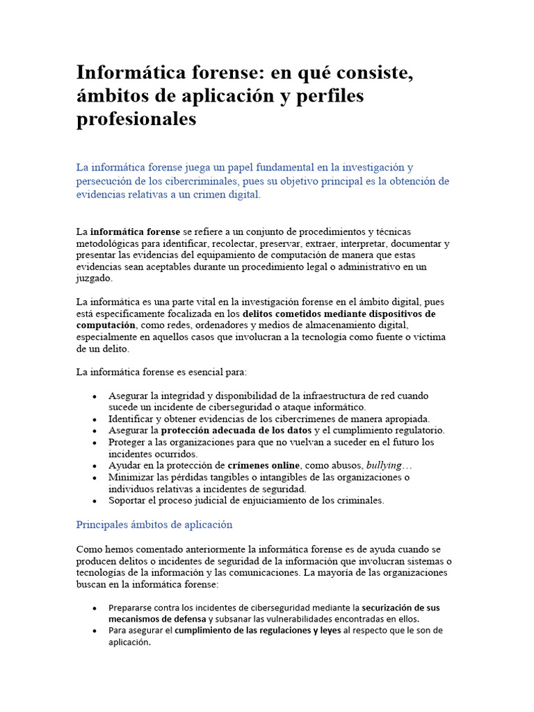 Informática Forense: Aplicaciones y Perfiles | PDF | Informática ...