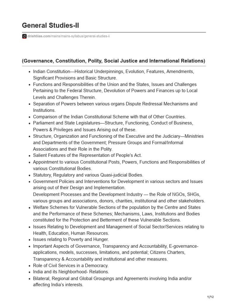 Syllabus General Studies-II | PDF | Governance | Poverty