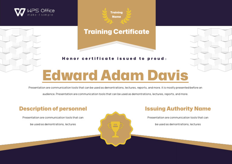 Edward Adam Davis Training Certificate | PDF | Career & Growth | Self ...