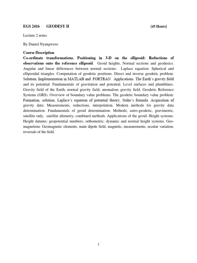EGS 2416 GEODESY 2 Lecture 2 Notes | PDF | Geodesy | Earth Sciences