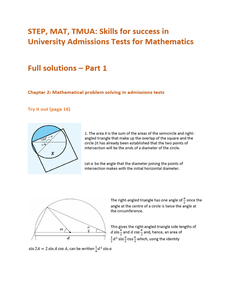 University Admissions Math Test Strategies | PDF | Circle | Area
