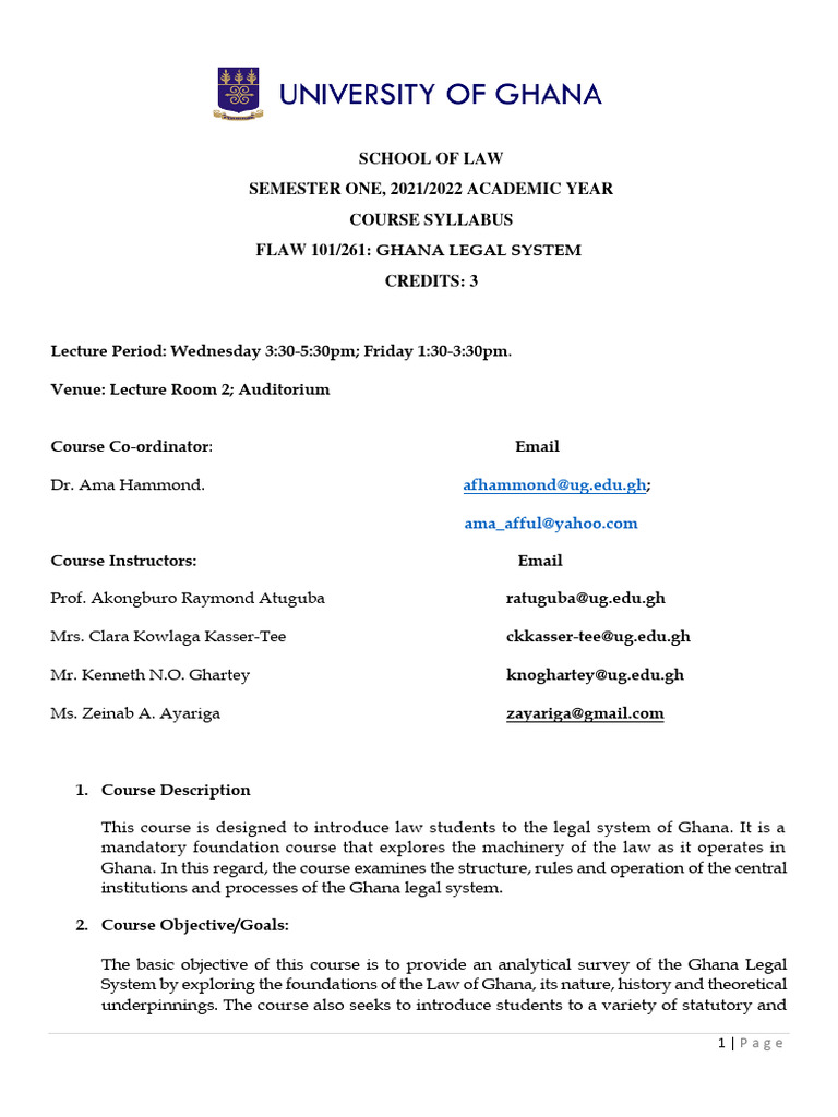 Ghana Legal System Course Syllabus | PDF | Alternative Dispute ...