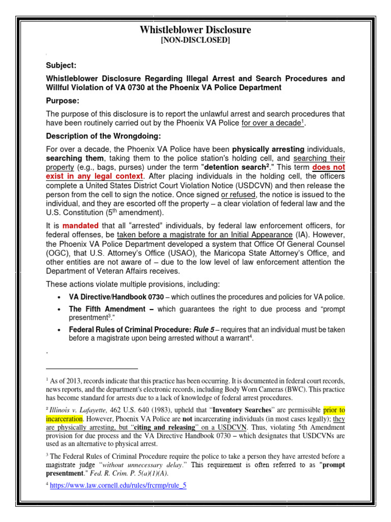 Whistleblower 2024 Phoenix VA Healthcare System (Phoenix VA Police