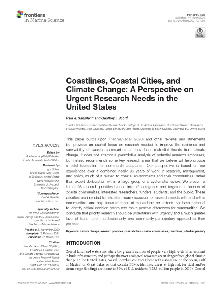 Urgent Research Needs for Coastal Resilience | PDF | Climate Change ...
