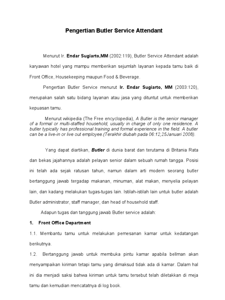 Pengertian Butler Service Attendant