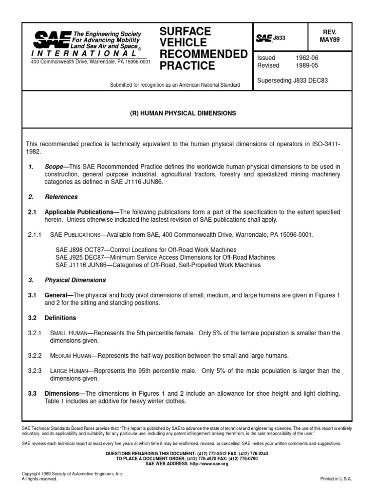 SAE J833 Human Dimensions Guidelines | PDF | Arm | Length