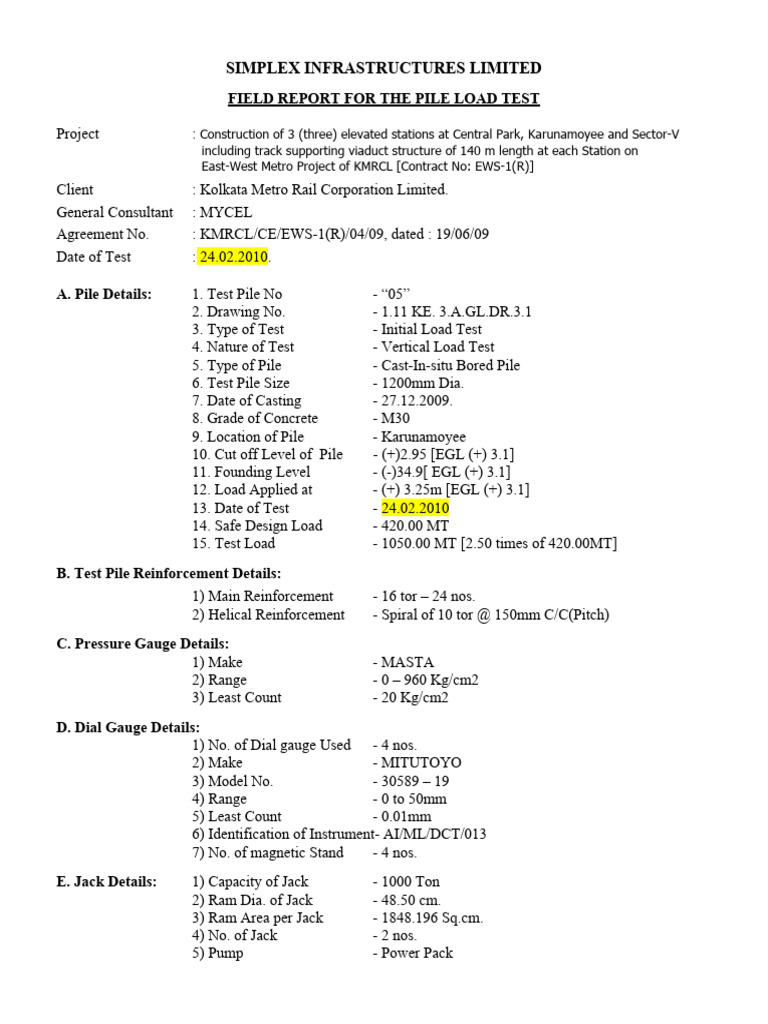 Load Test Field Report 1 | PDF | Deep Foundation | Civil Engineering