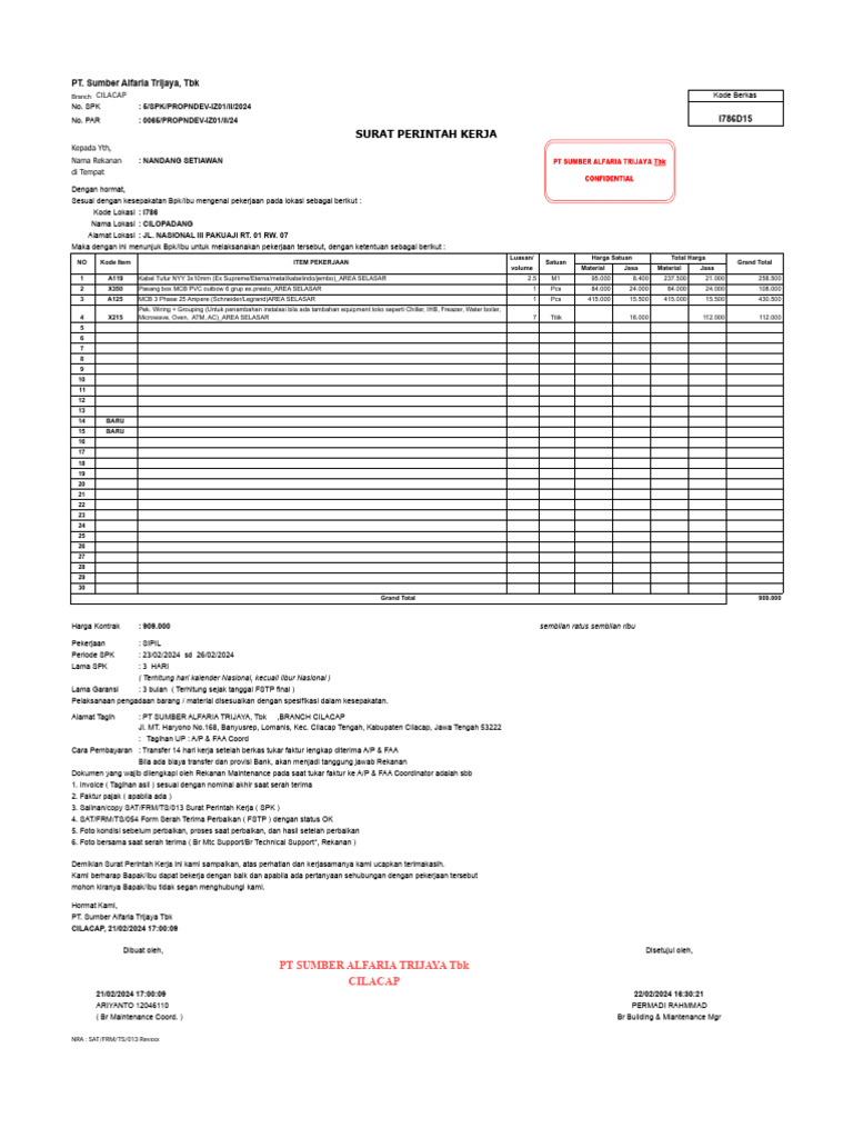 SPK Approved Nandang Setiawan I786 Cilopadang 23 - 02 - 2024 | PDF