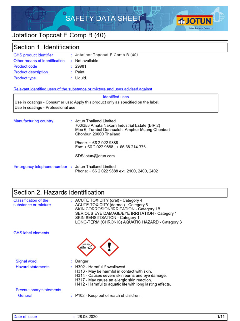Jotafloor Topcoat E Comp B Safety Data | PDF | Toxicity | Toxicology
