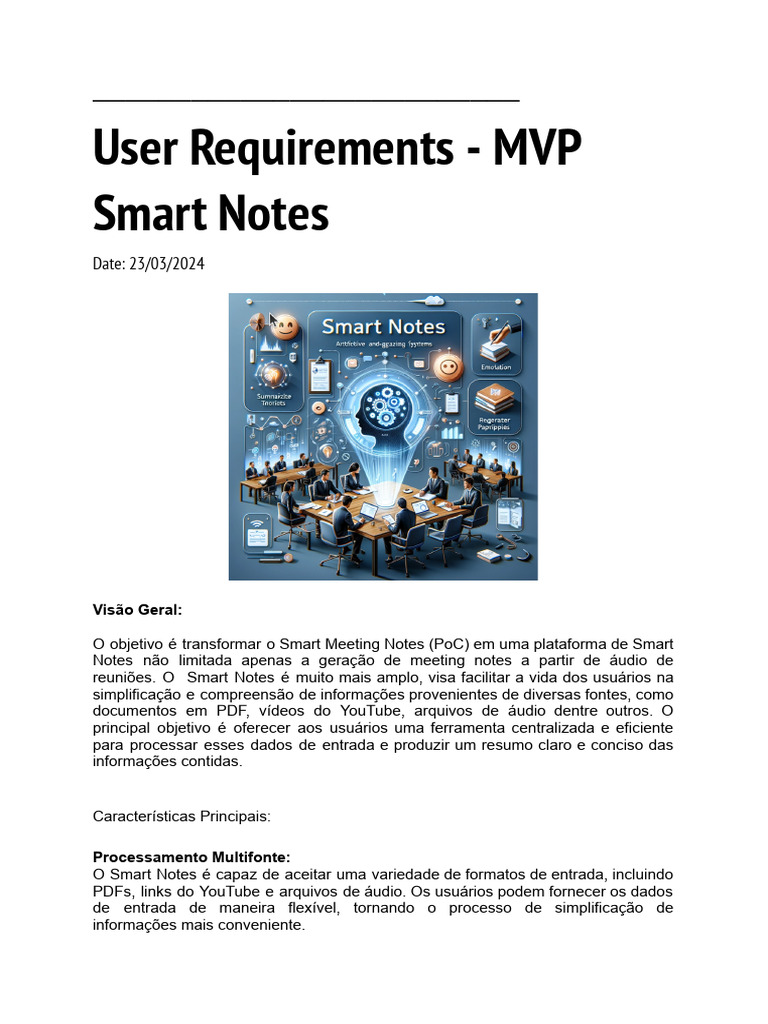MVP Smart Notes - User Requirements | PDF | Negócios | Arte