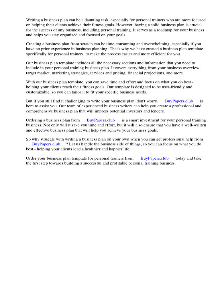 Business Plan Template For Personal Trainer Free Pdf Business Plan