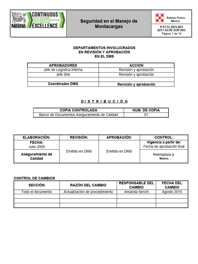 0217.SCHF.SOP.003 Seguridad en el Manejo de Montacargas | PDF | Máquina ...