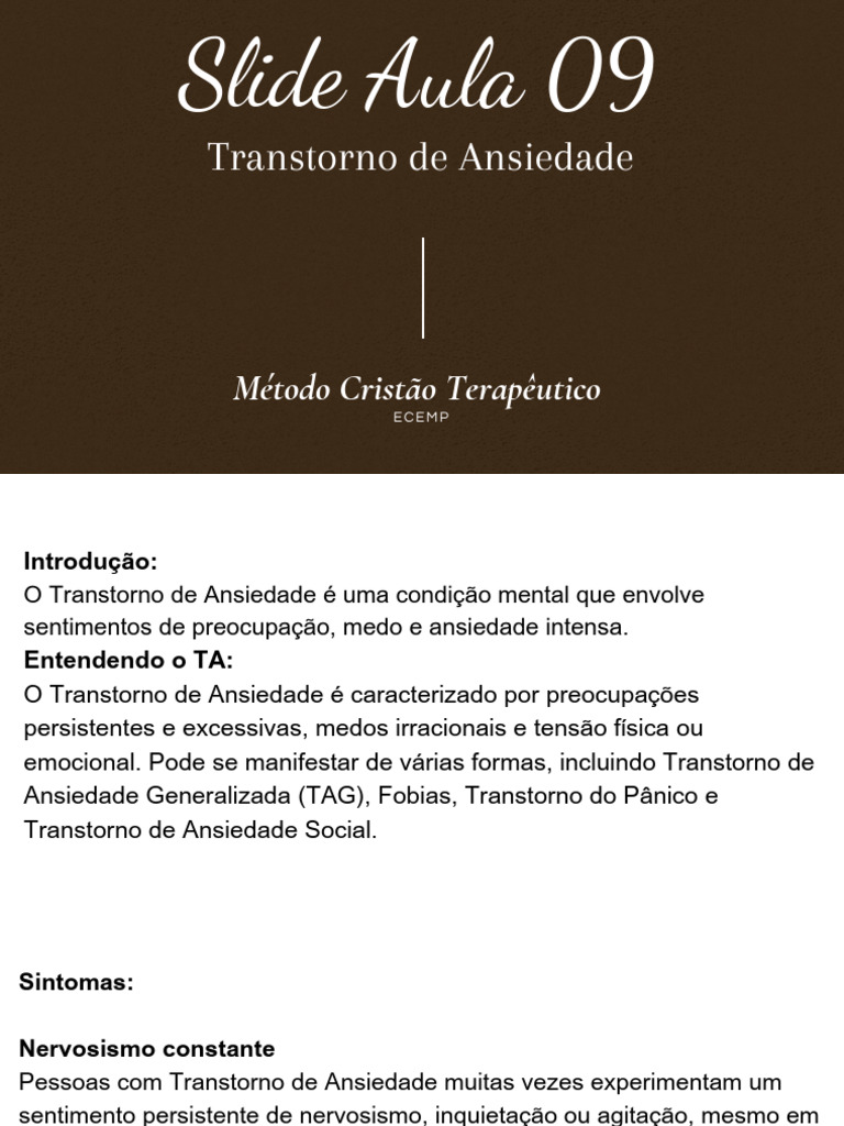 Transtorno de Ansiedade: Sintomas e Manejo | PDF | Ansiedade ...