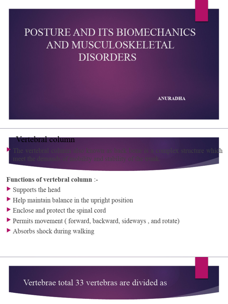 Posture, Biomechanics, and MSDs Guide | PDF | Vertebral Column | Elbow