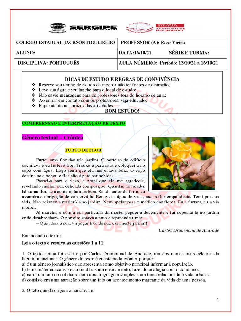 Crônica "Furto de Flor" de Drummond | PDF