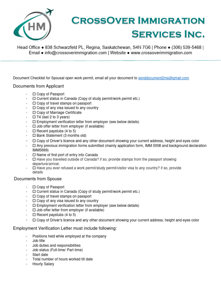 Checklist For Spousal Open Work Permit