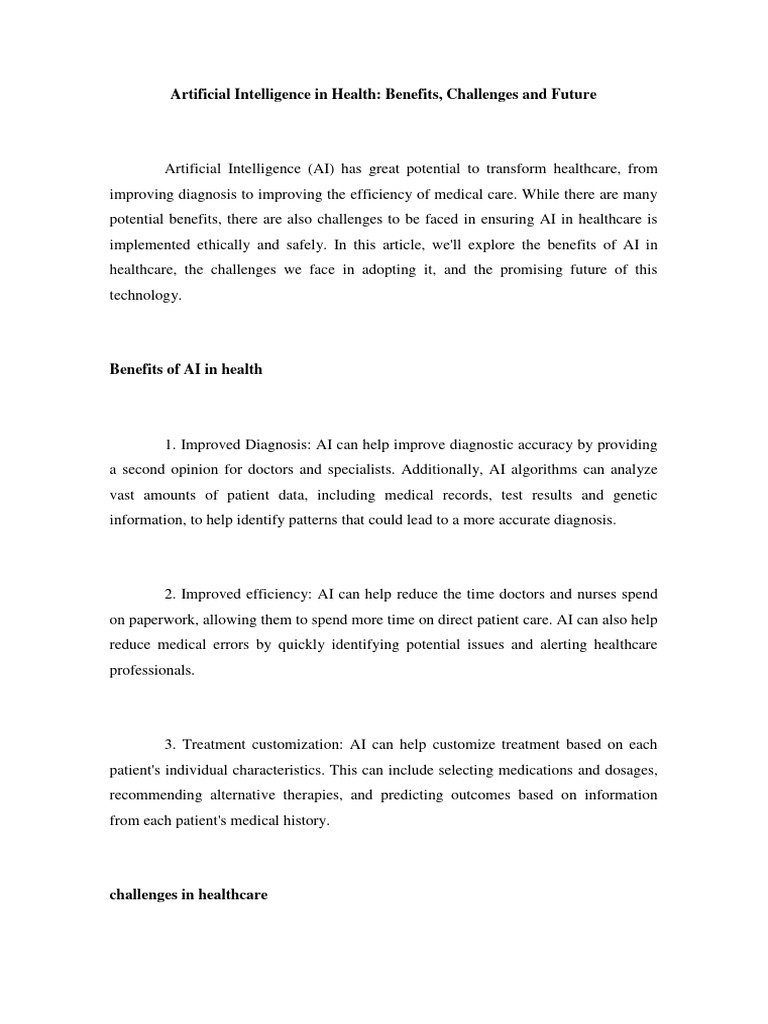 AI Benefits in Healthcare Explained | PDF | Health Care | Artificial ...