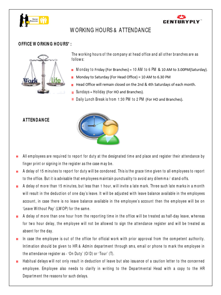 Office Working Hours & Attendance Policy | PDF