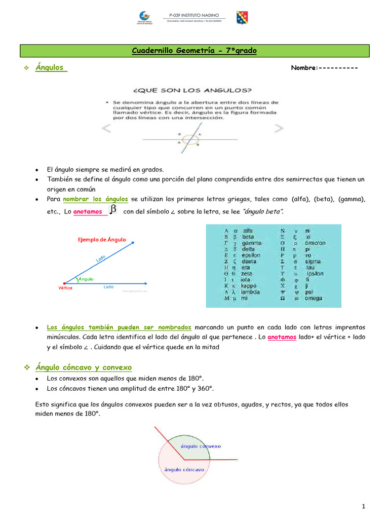 Cuadernillo de Ángulos para 7° Grado | PDF | Ángulo | Matemáticas