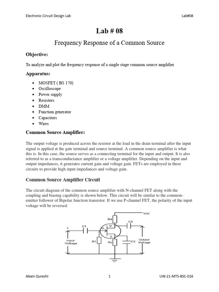 Ecd Lab # 08 | PDF | Amplifier | Field Effect Transistor
