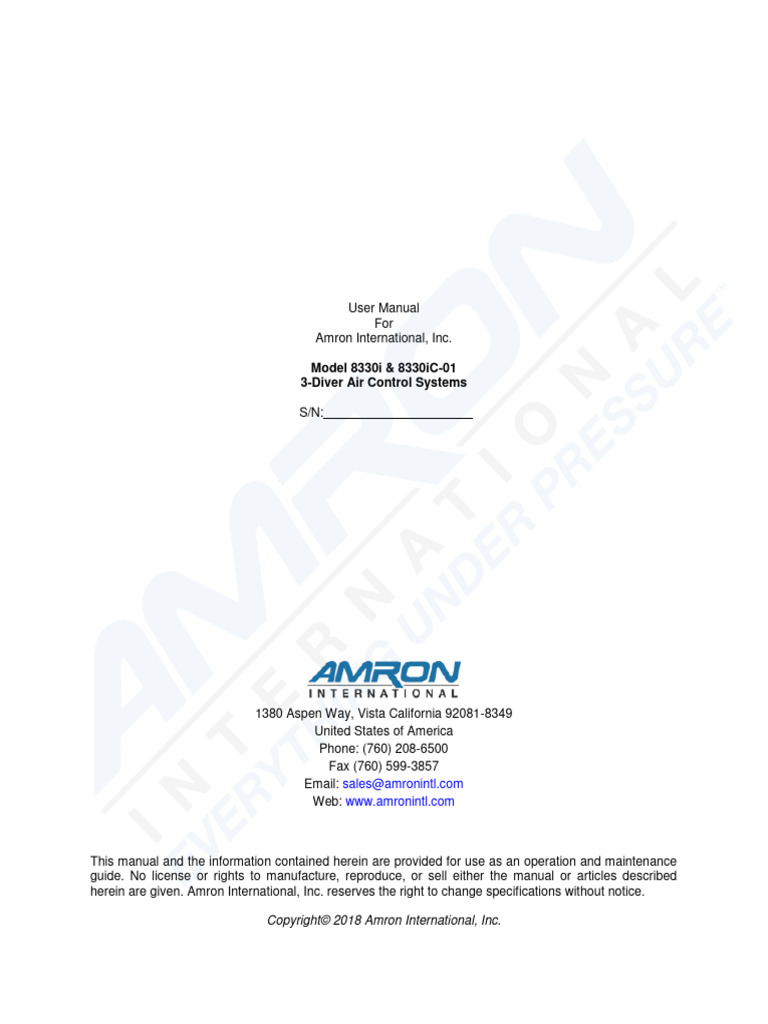 Amron 8330i Um 3 Diver Air Control Systems User Manual 5 0 Download