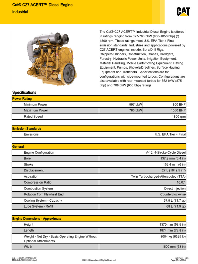 C27acert Ind18 1050 | PDF | Horsepower | Diesel Engine