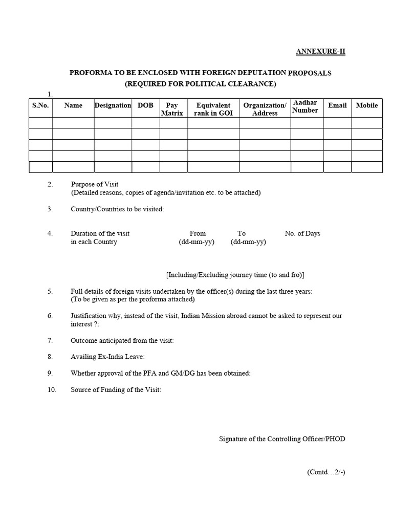 Visit Proforma | PDF