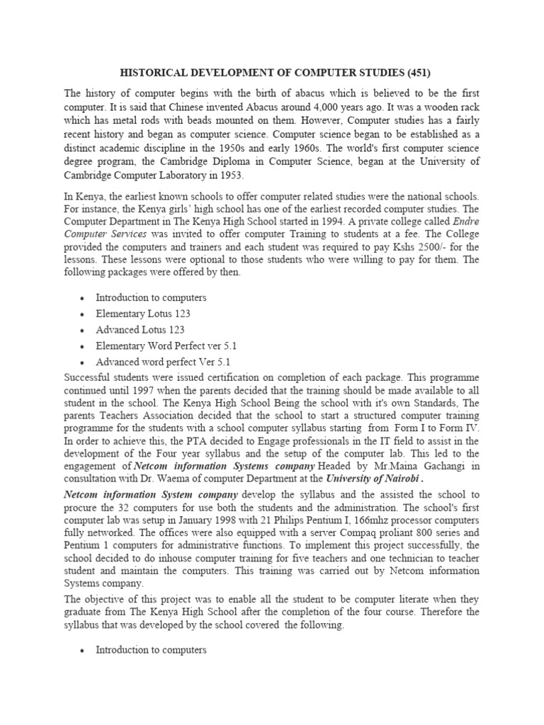 History of Computer Studies in Kenya | PDF | Computing | Computer Science