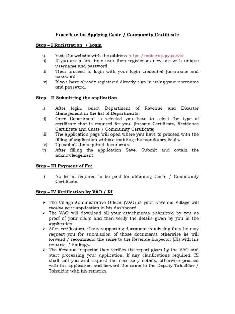 Eodb caste certificate pdf access control