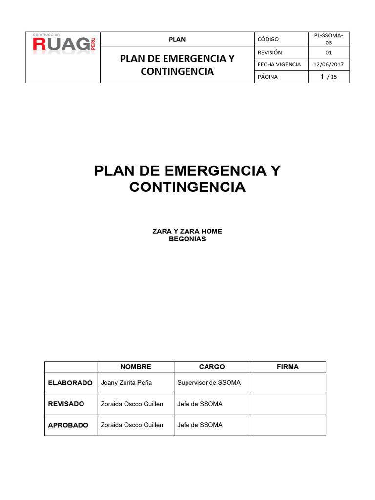 Objetivos del Plan de Emergencia | PDF | Primeros auxilios | Incendios