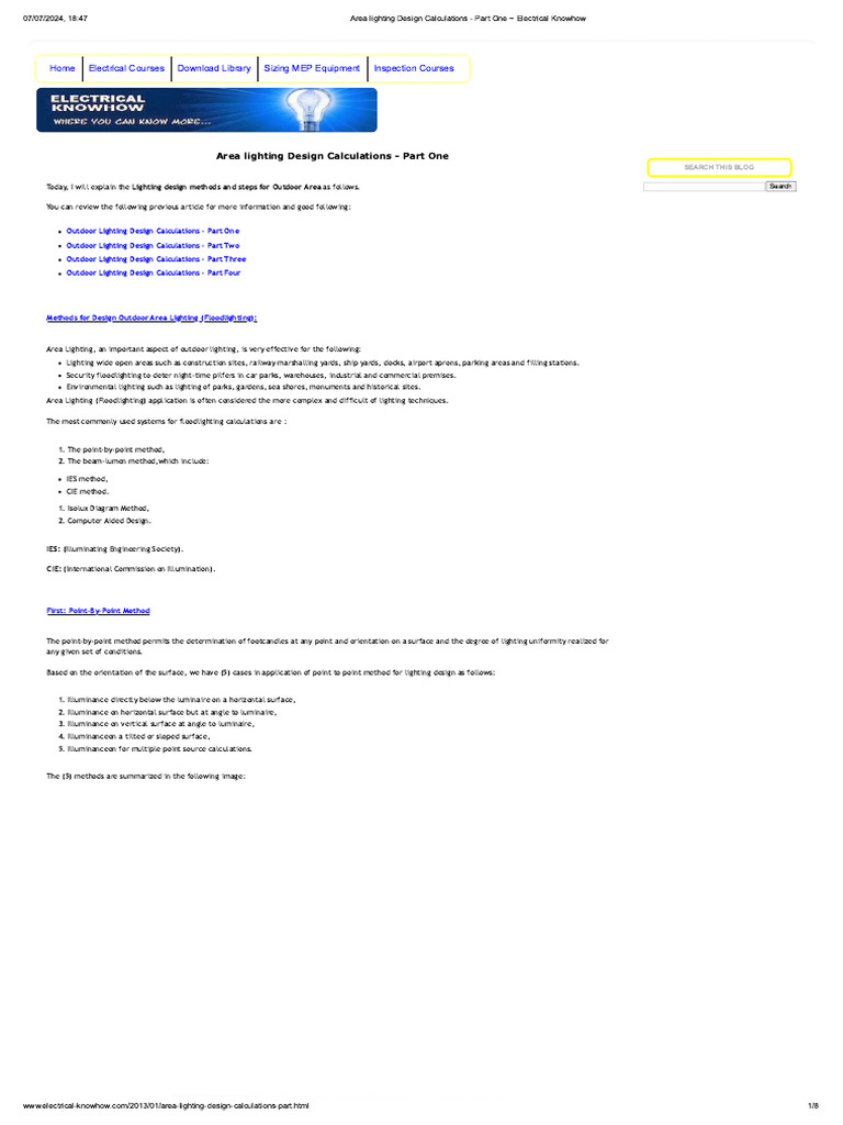 Area Lighting Design Calculations - Part One - Electrical Knowhow | PDF
