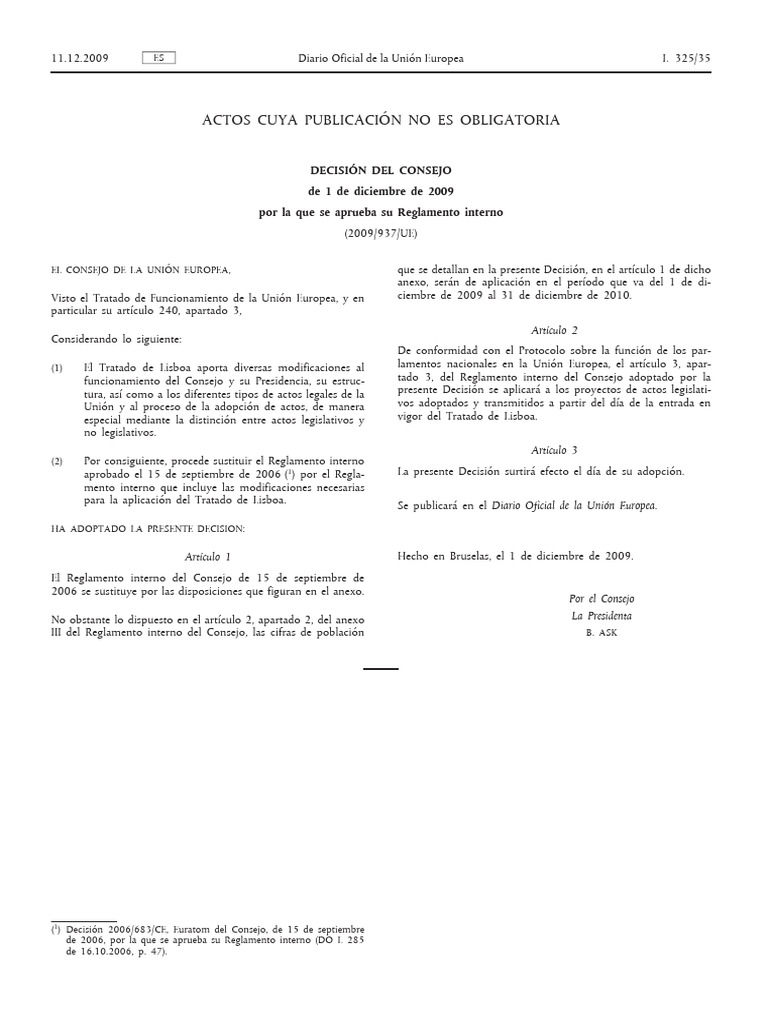 Reglamento Interno del Consejo Europeo | PDF | Consejo europeo ...