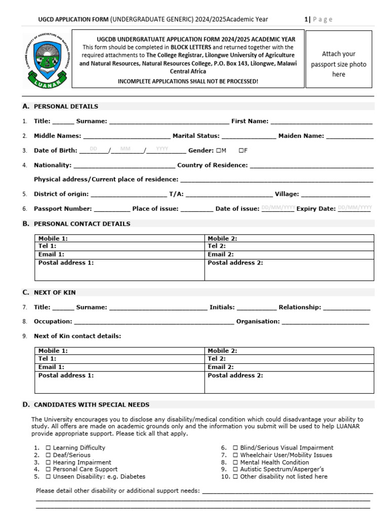NRC Undergratuate Application Form 2024 - 25 | PDF | Diploma | Disability