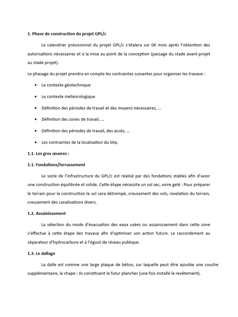 Construction du projet GPL/c : étapes clés | PDF | Béton | Acier